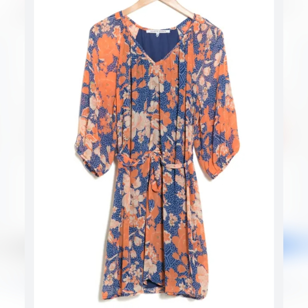 Collective Concepts Floral Bubble  Sleeve Dress ,Navy/Coral, NWOT,  Small